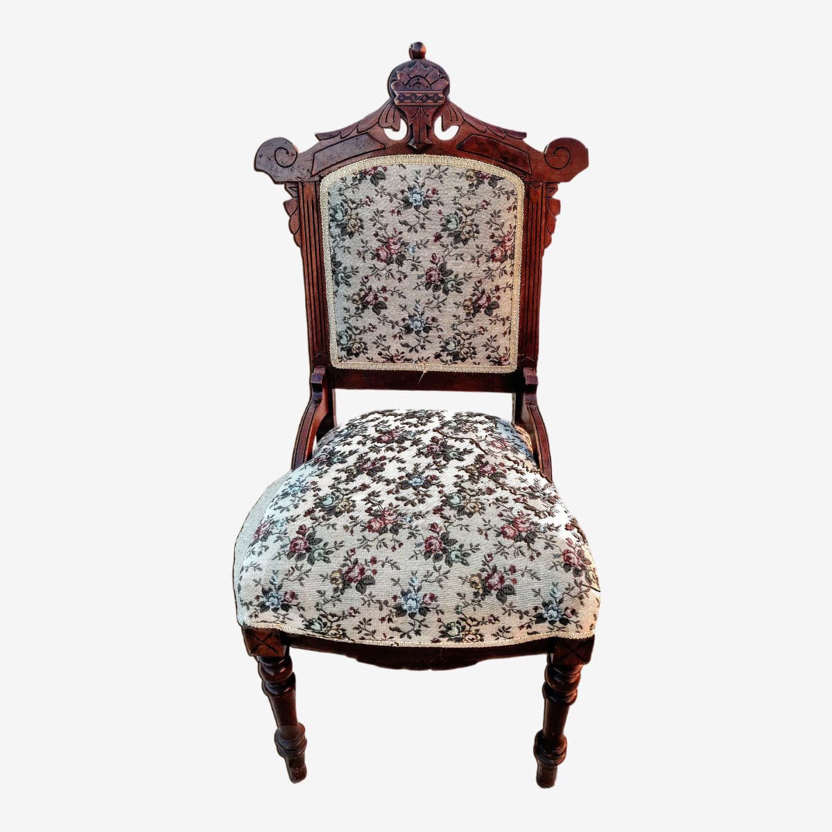 19th Century Antique Victorian Eastlake Style Upholstered Mahogany Side Chair - Image 1