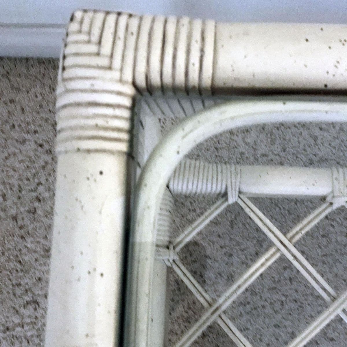 1990s White Rattan Ficks Reed Style Side Table With Latticed Lower Shelf - Thumbnail 6