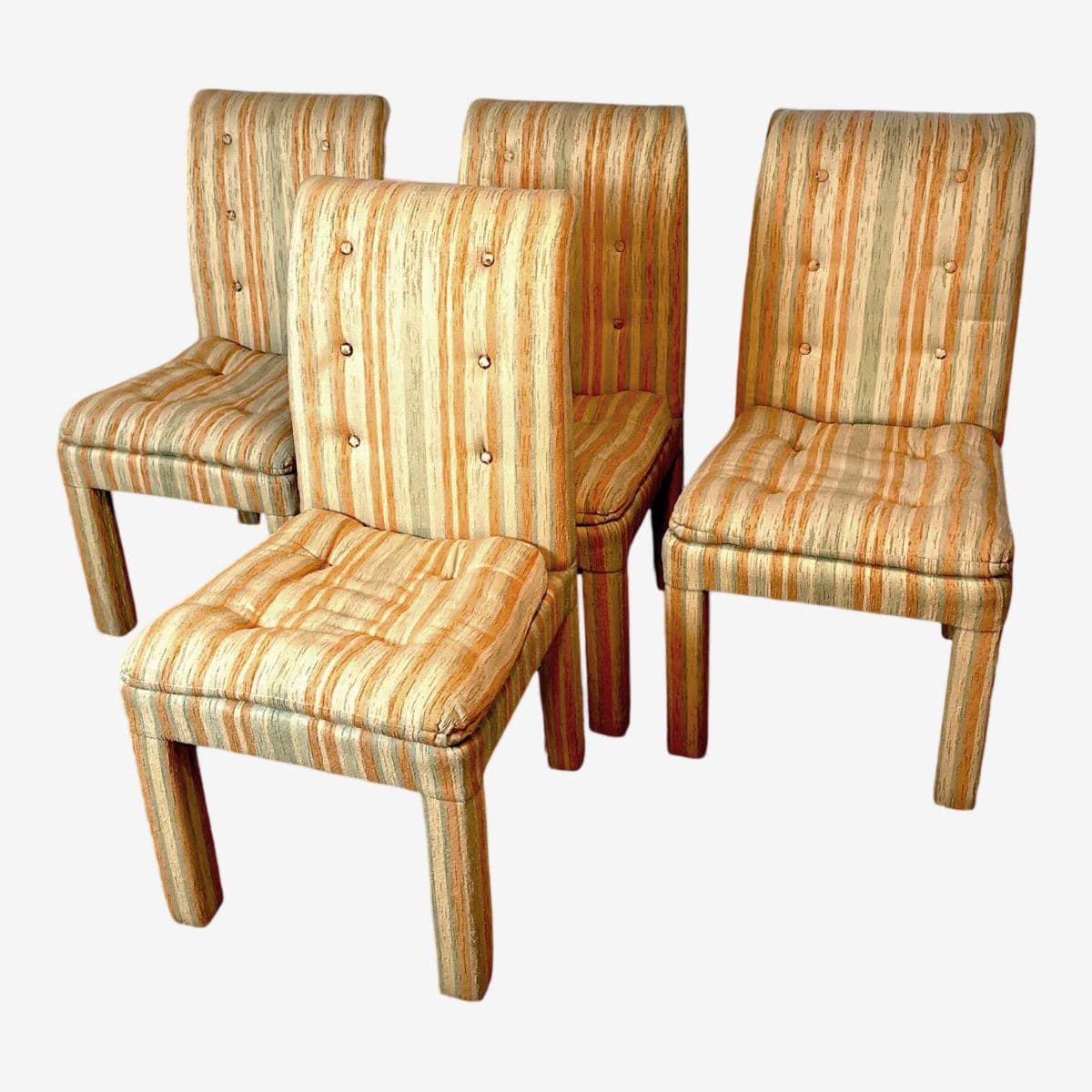 1960s Citrus Striped Brocade Upholstered Parsons Chairs in the Manner of Baughman- Set of 4 - Image 1