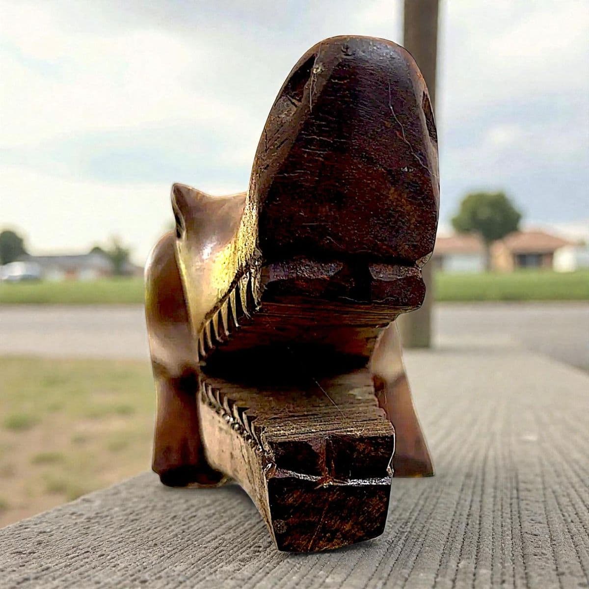 Extraordinary3.5 Foot Hand Sculpted Tribal Style Wooden Alligator Statue - Thumbnail 5