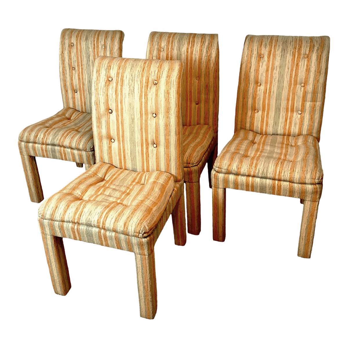 1960s Citrus Striped Brocade Upholstered Parsons Chairs in the Manner of Baughman- Set of 4 - Thumbnail 2
