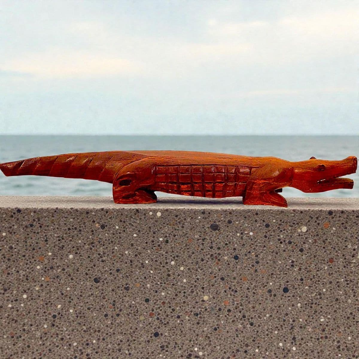 Extraordinary3.5 Foot Hand Sculpted Tribal Style Wooden Alligator Statue - Thumbnail 6