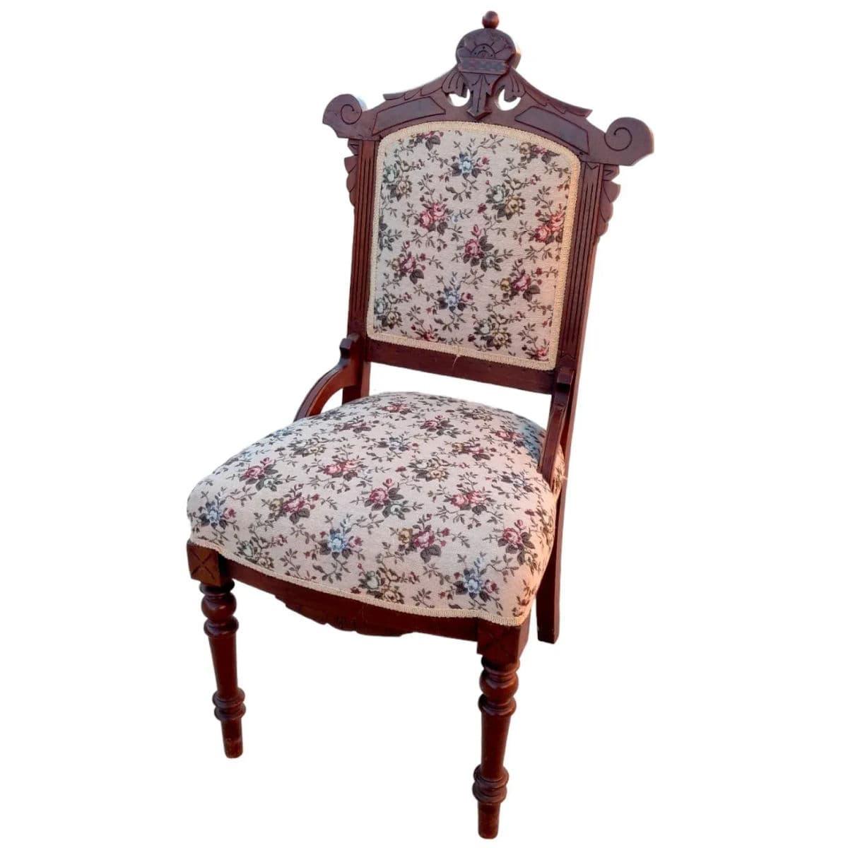 19th Century Antique Victorian Eastlake Style Upholstered Mahogany Side Chair - Thumbnail 3