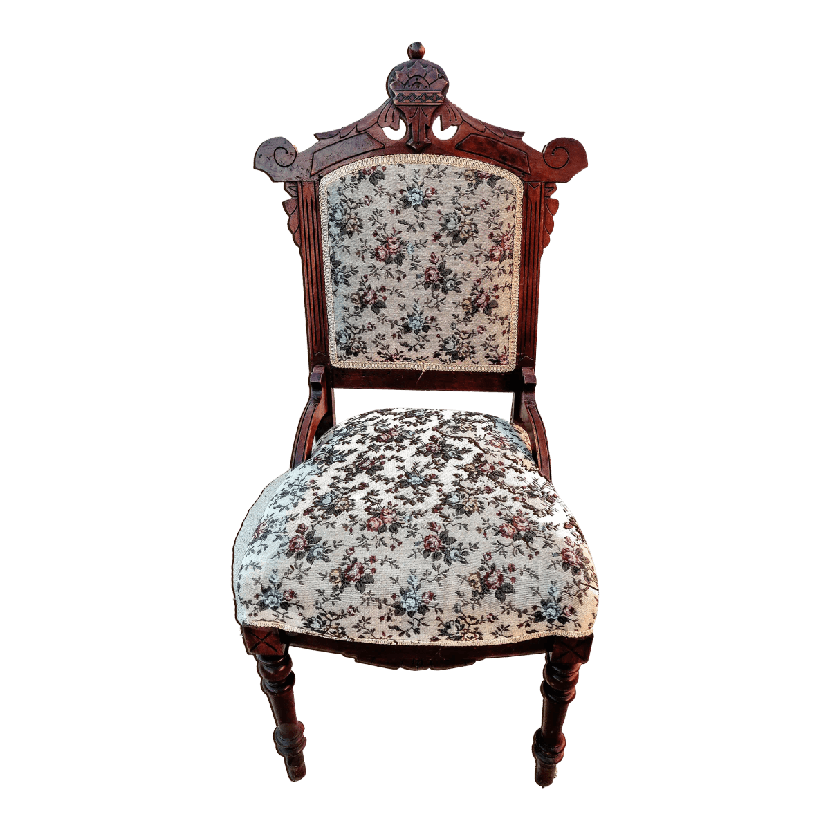 19th Century Antique Victorian Eastlake Style Upholstered Mahogany Side Chair - Thumbnail 2