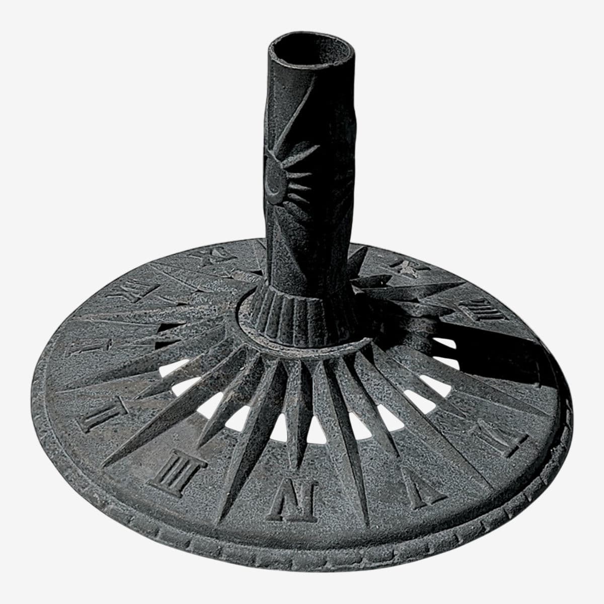 1960s Vintage Sundial Inspired Victorian Art Nouveau Style Cast Iron Patio Umbrella Stand - Image 1