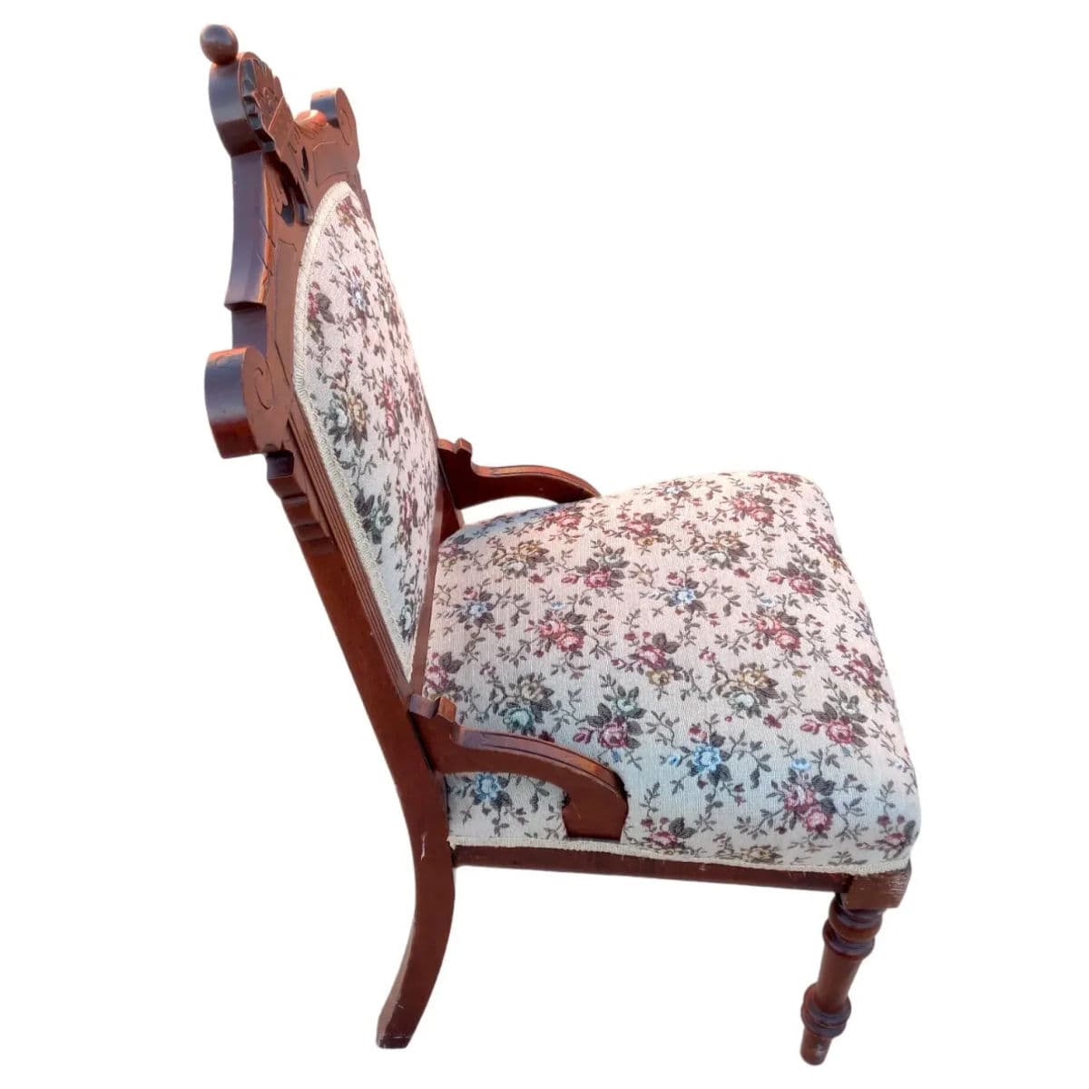 19th Century Antique Victorian Eastlake Style Upholstered Mahogany Side Chair - Thumbnail 4