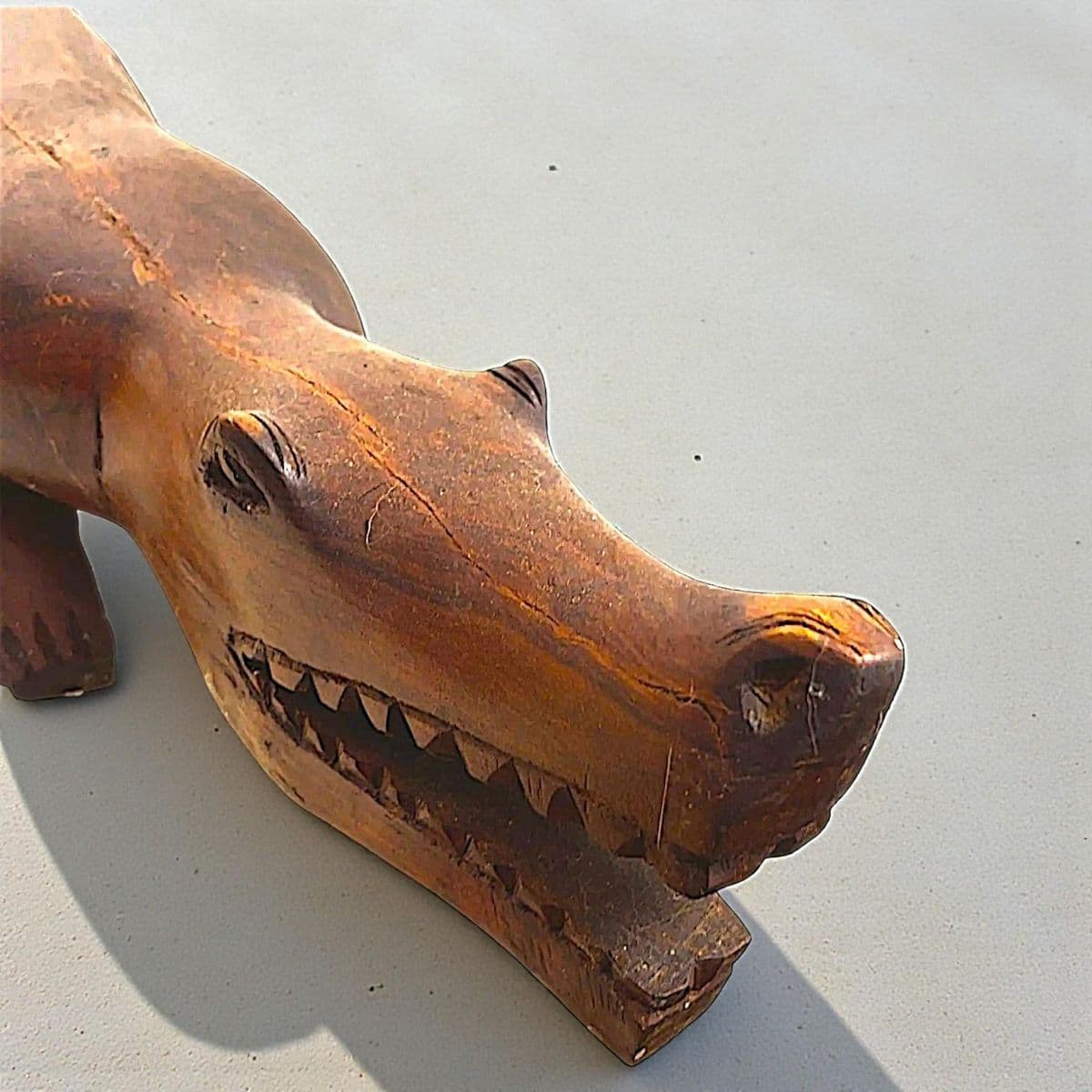 Extraordinary3.5 Foot Hand Sculpted Tribal Style Wooden Alligator Statue - Thumbnail 8