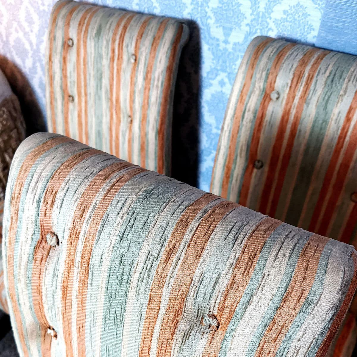 1960s Citrus Striped Brocade Upholstered Parsons Chairs in the Manner of Baughman- Set of 4 - Thumbnail 5