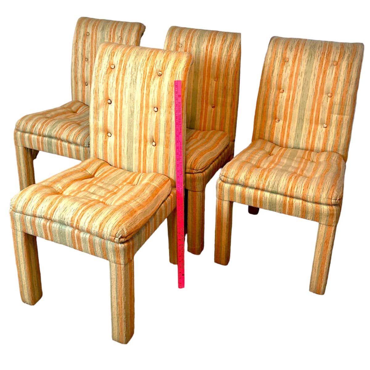 1960s Citrus Striped Brocade Upholstered Parsons Chairs in the Manner of Baughman- Set of 4 - Thumbnail 13