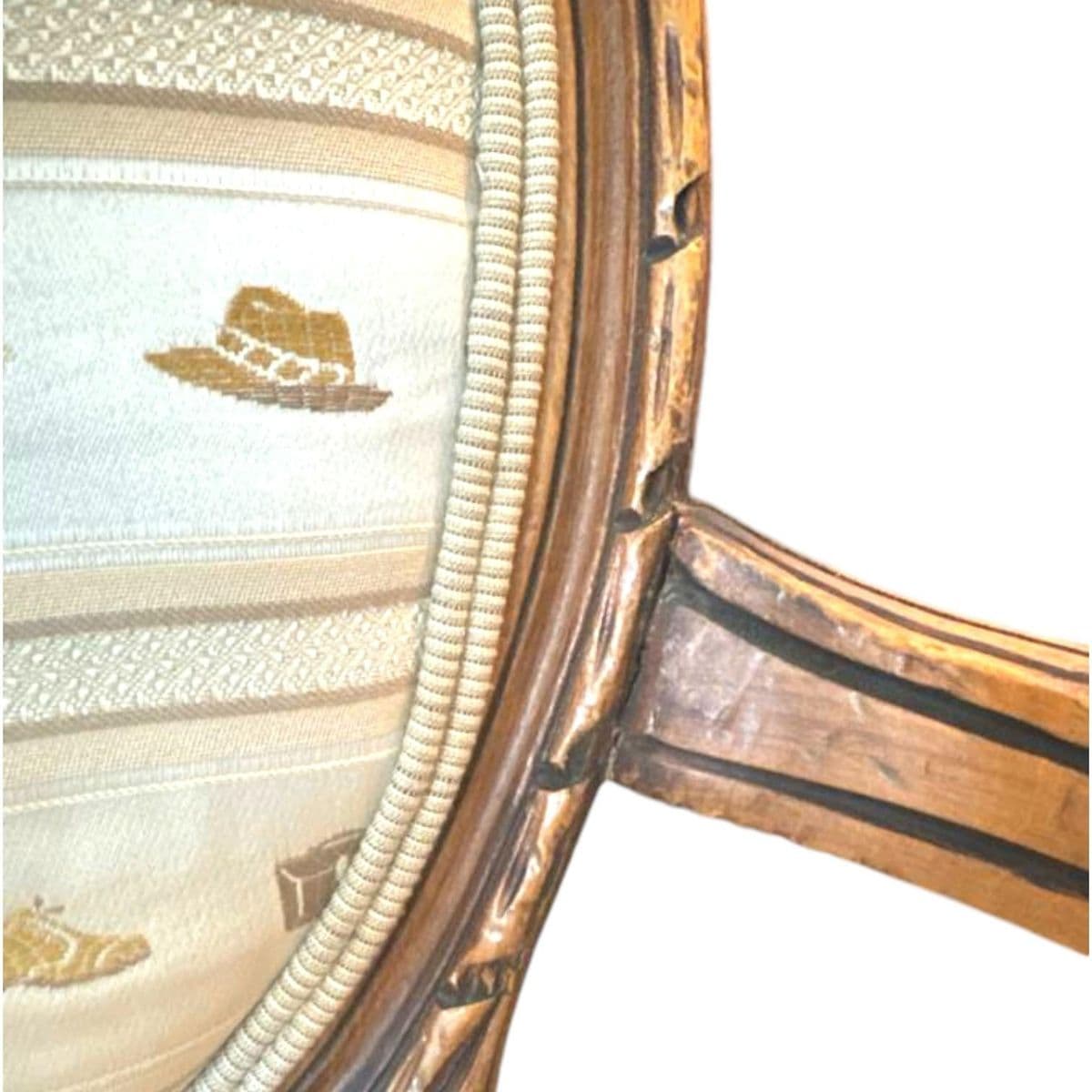 Early 1900s French Louis XVI Style Carved Walnut Fauteuil Fireside Armchair and Matching Ottoman - Thumbnail 8