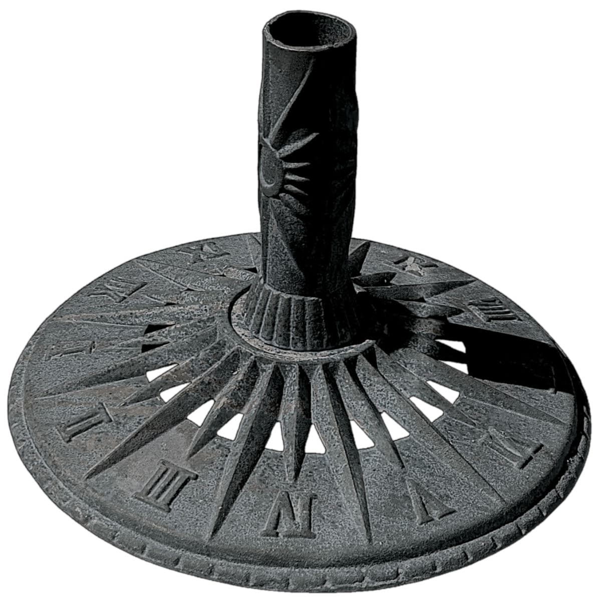 1960s Vintage Sundial Inspired Victorian Art Nouveau Style Cast Iron Patio Umbrella Stand - Thumbnail 3