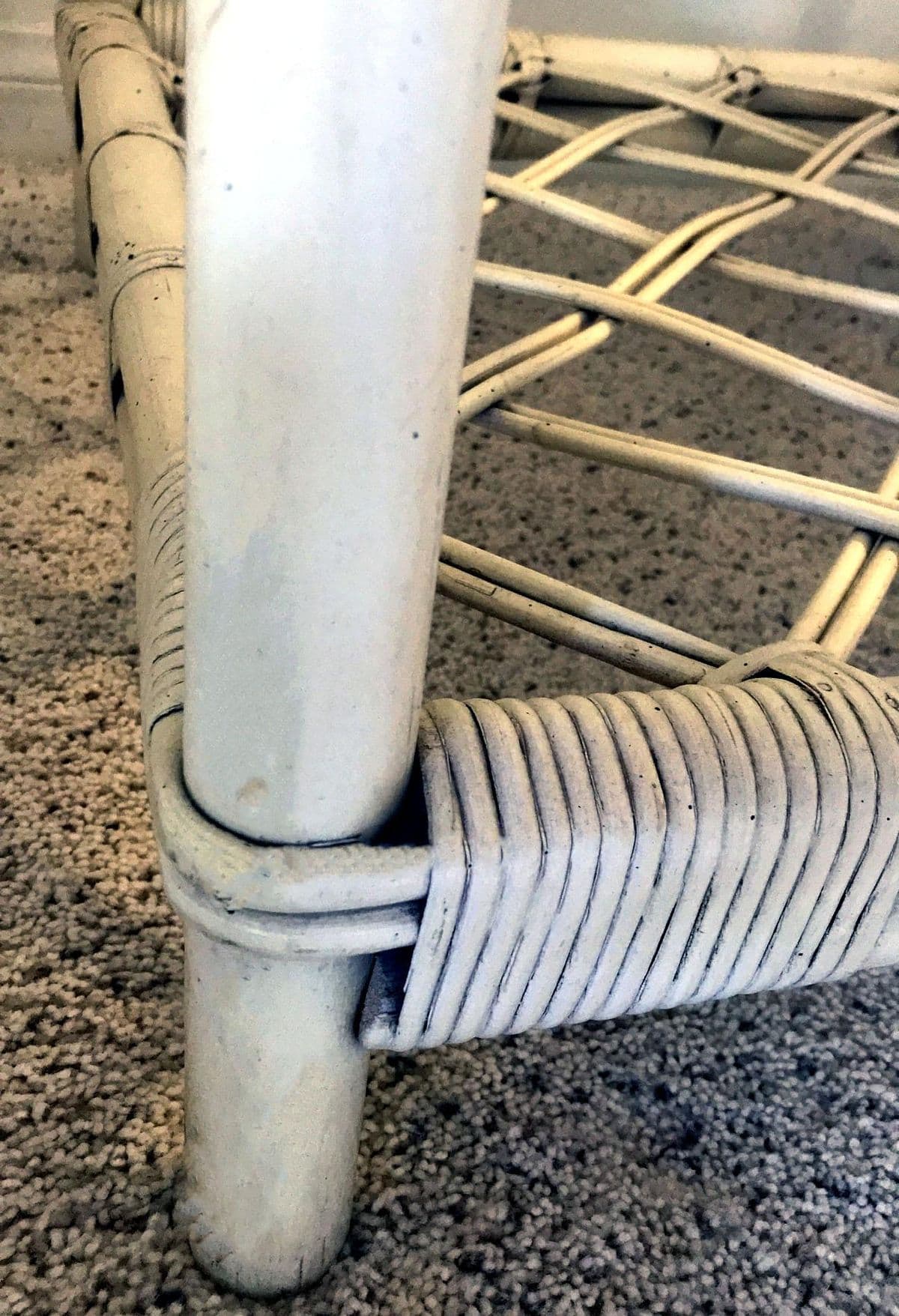 1990s White Rattan Ficks Reed Style Side Table With Latticed Lower Shelf - Thumbnail 9