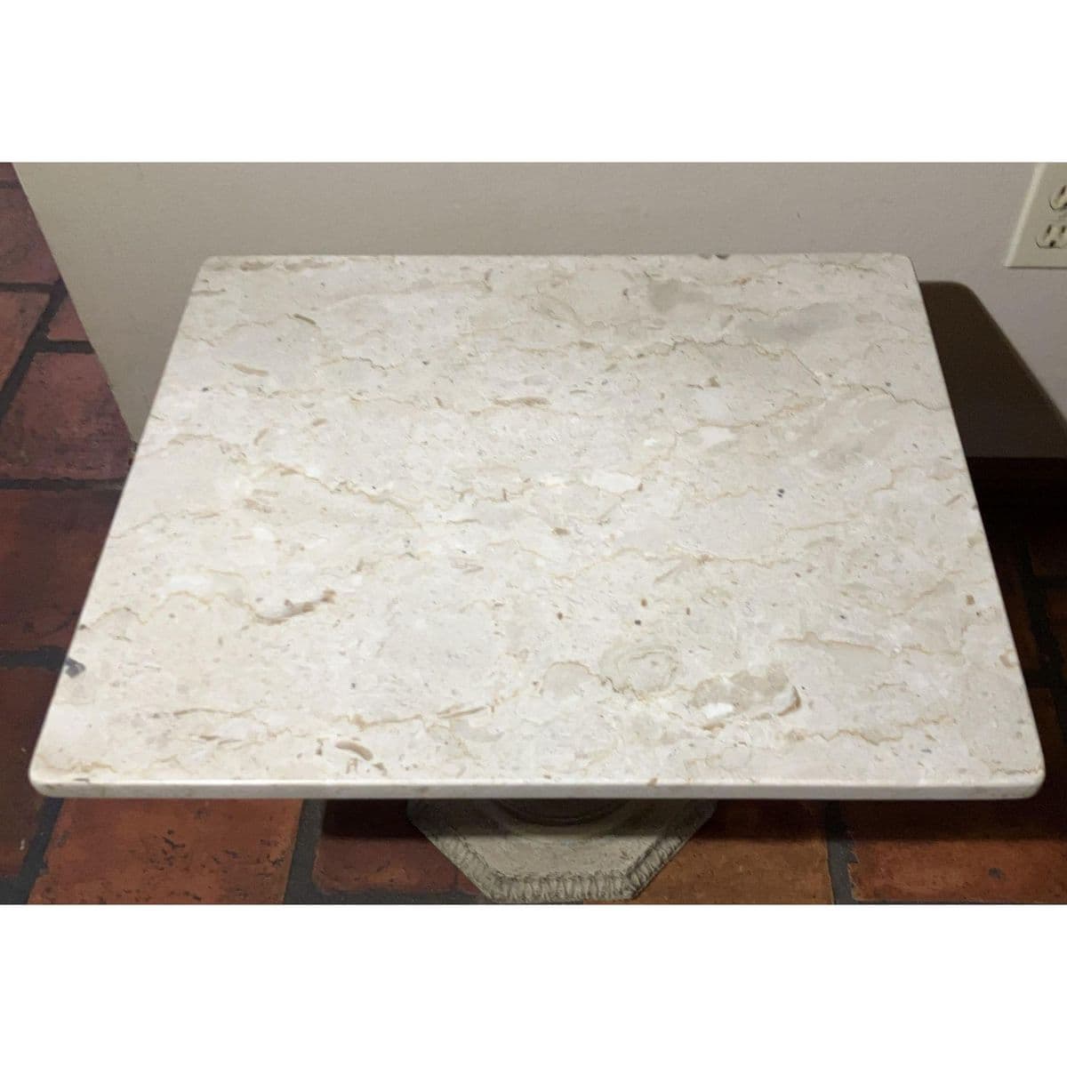 1940s Antique Victorian White Square Shaped Top Solid Italian Carrara Marble Side Table - Thumbnail 4