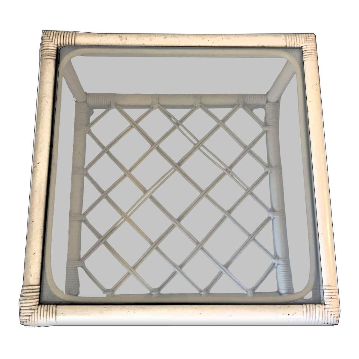 1990s White Rattan Ficks Reed Style Side Table With Latticed Lower Shelf - Thumbnail 3