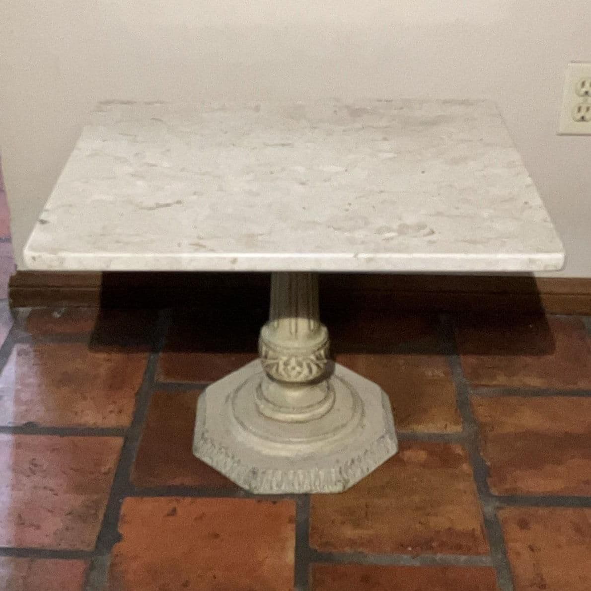 1940s Antique Victorian White Square Shaped Top Solid Italian Carrara Marble Side Table - Thumbnail 3