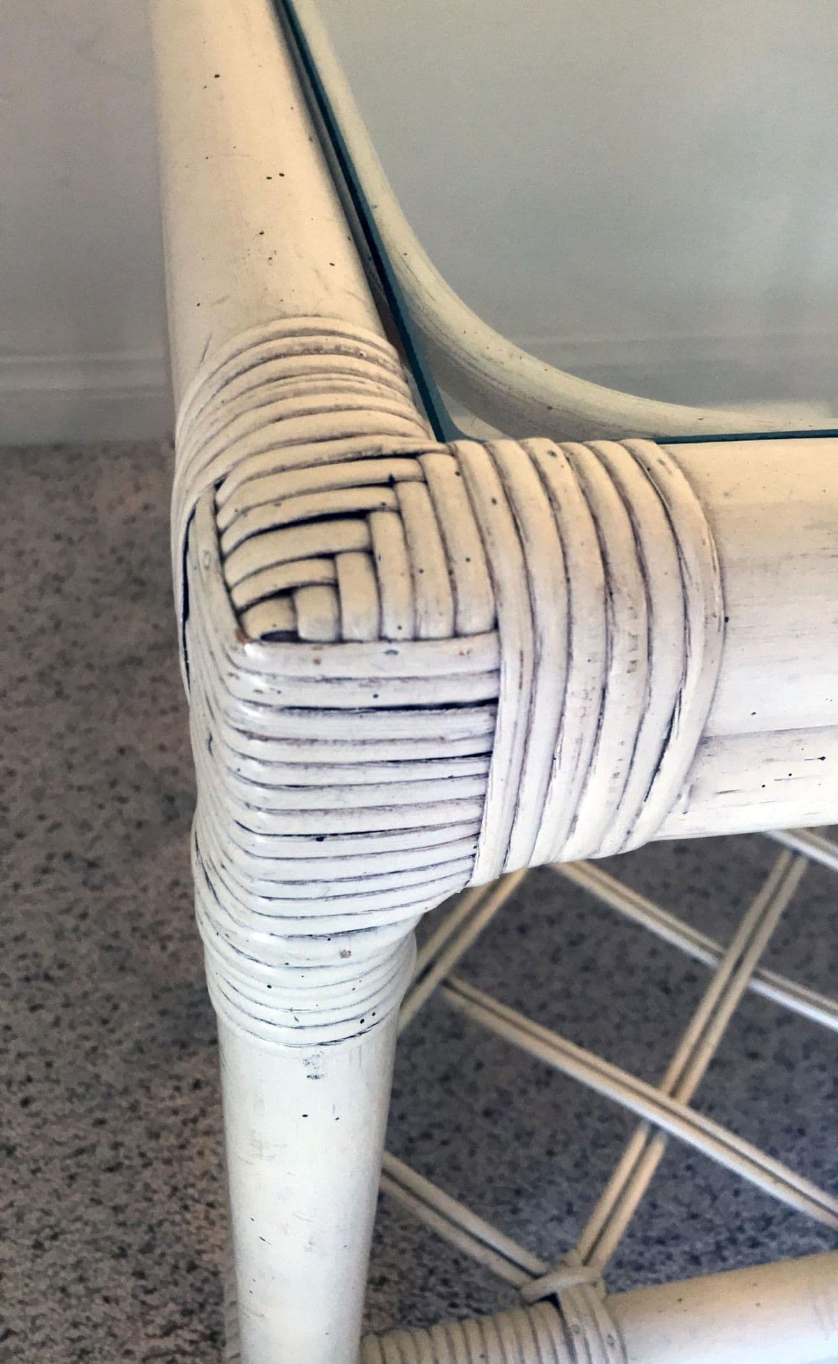 1990s White Rattan Ficks Reed Style Side Table With Latticed Lower Shelf - Thumbnail 10