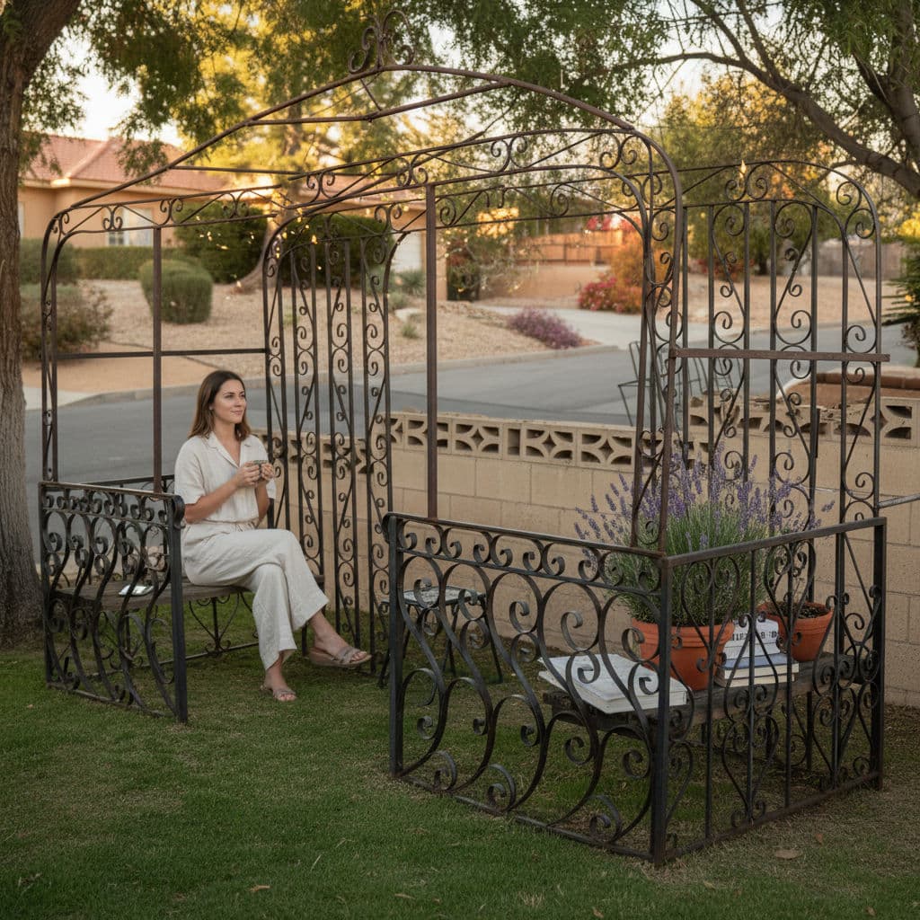 Mid-Century Mediterranean Custom Wrought Iron Garden Pergola 1965 - Thumbnail 5