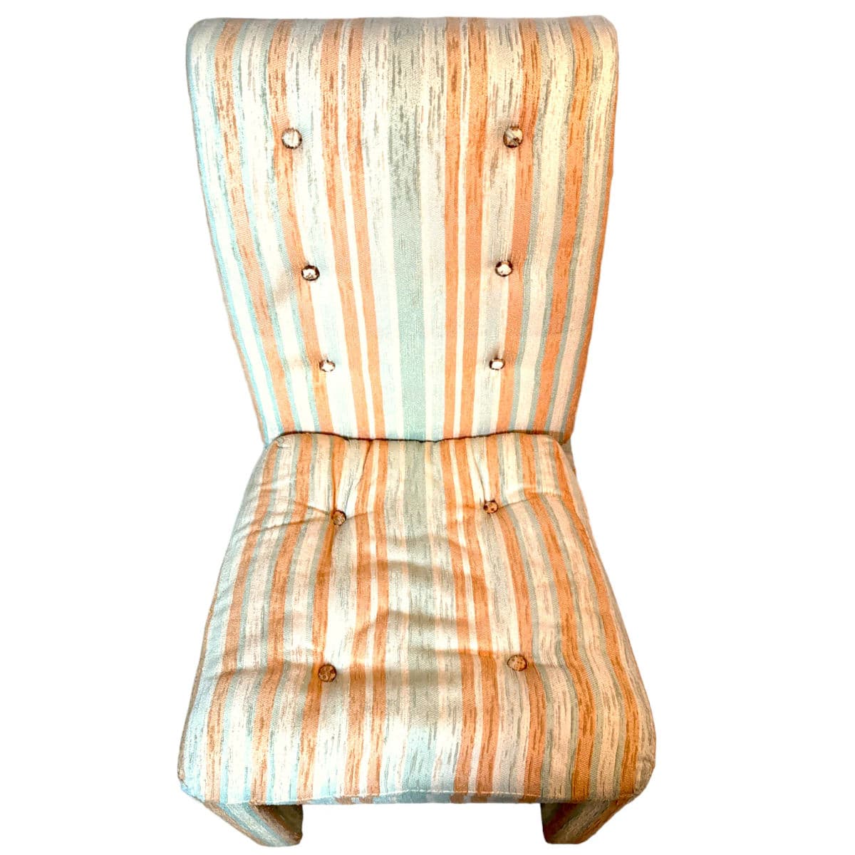 1960s Citrus Striped Brocade Upholstered Parsons Chairs in the Manner of Baughman- Set of 4 - Thumbnail 6