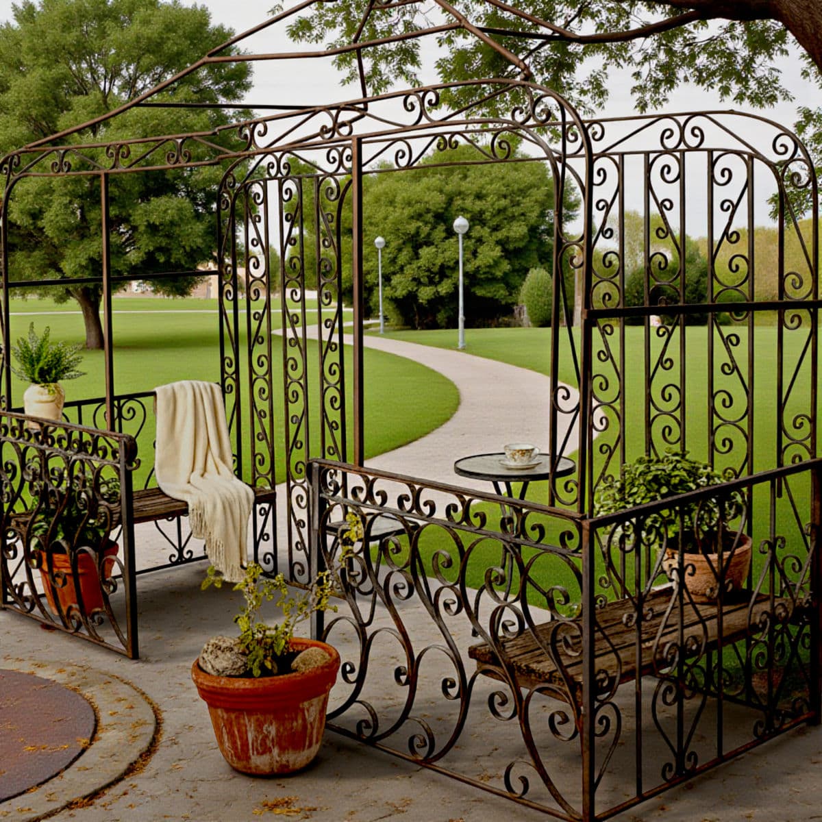 Mid-Century Mediterranean Custom Wrought Iron Garden Pergola 1965 - Thumbnail 8