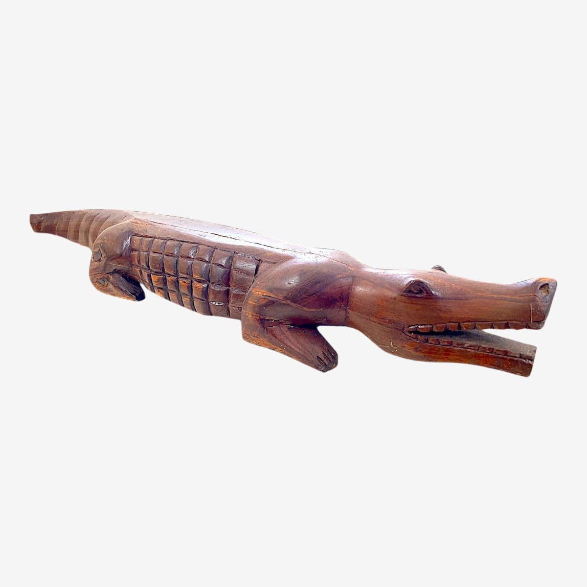 Extraordinary3.5 Foot Hand Sculpted Tribal Style Wooden Alligator Statue - Image 1