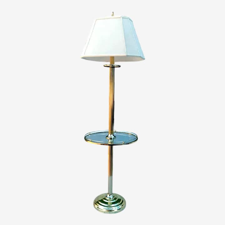 1980s Fluted Brass Floor Lamp With Galleried Glass Tabletop - Image 1