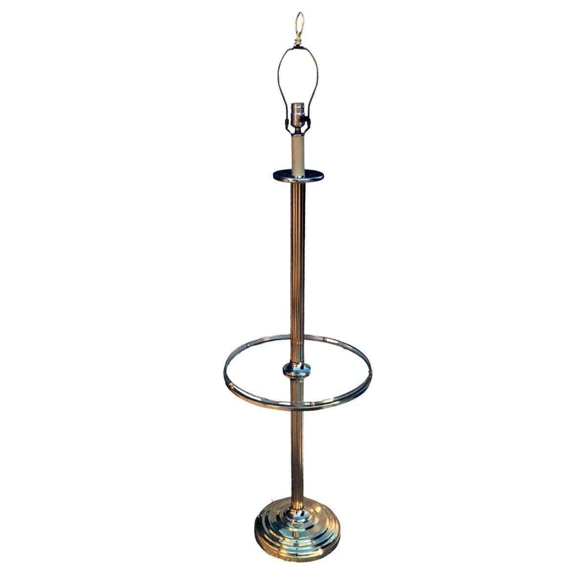 1980s Fluted Brass Floor Lamp With Galleried Glass Tabletop - Thumbnail 6