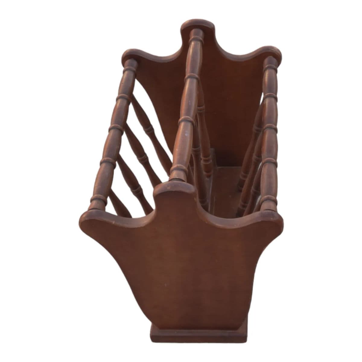 Vintage Turned Wood Colonial Style Espresso Stained Magazine Rack With Center Handle - Thumbnail 5