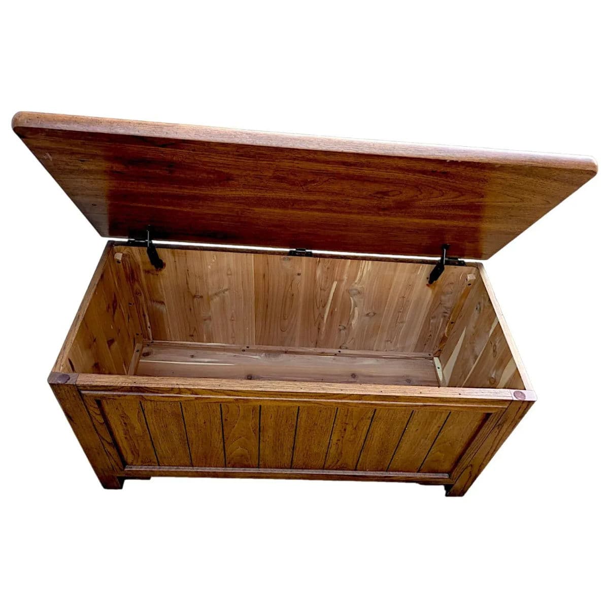 1990s Amish Style Paneled Cedar Lined Wooden Blanket Chest - Thumbnail 3