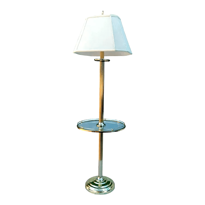 1980s Fluted Brass Floor Lamp With Galleried Glass Tabletop - Thumbnail 2