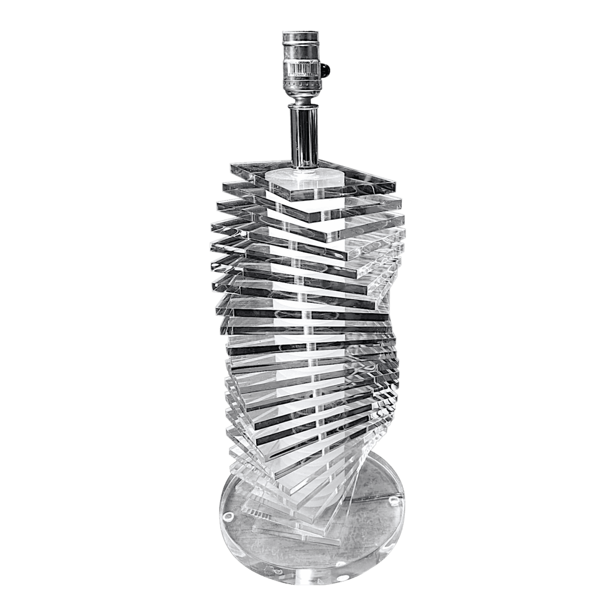 Vintage Mid Century Modernist Clear Lucite Stacked Tiled Skyscraper Table Lamp, Attributed to Karl Springer - Thumbnail 2