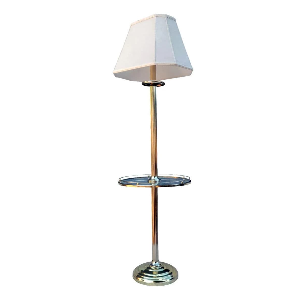 1980s Fluted Brass Floor Lamp With Galleried Glass Tabletop - Thumbnail 3