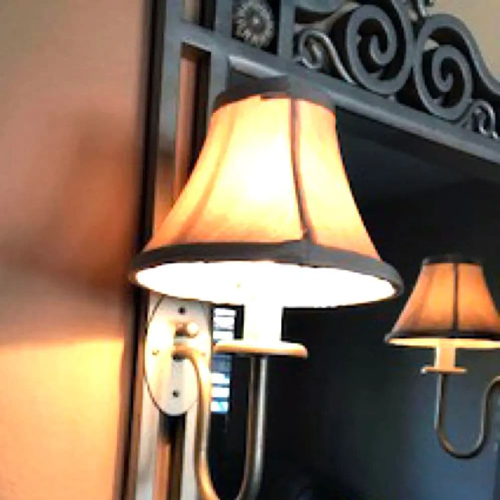 1990s Silver Gray Wrought Iron Framed Wall Mirror With Attached Flanking Sconces - Thumbnail 5