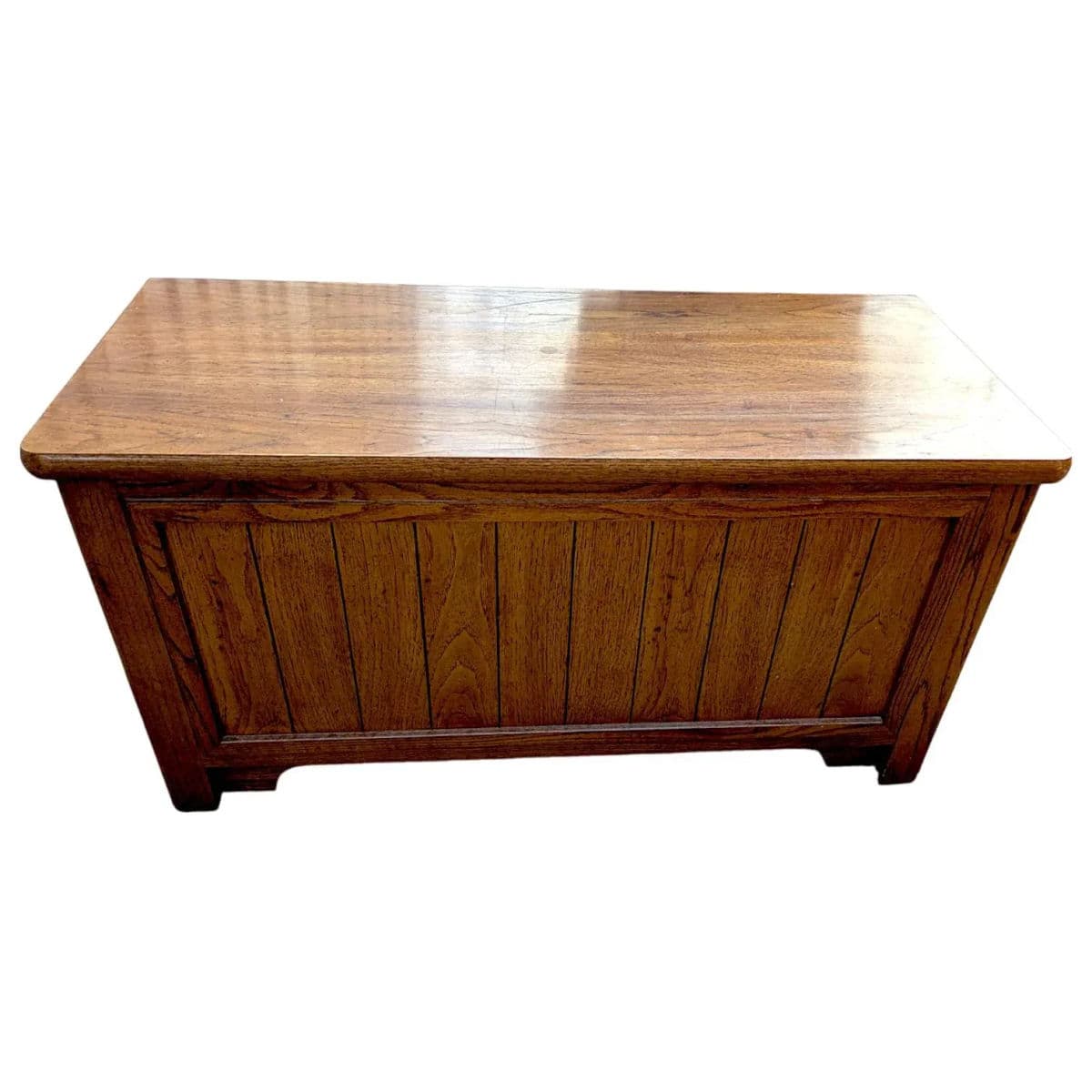 1990s Amish Style Paneled Cedar Lined Wooden Blanket Chest - Thumbnail 11