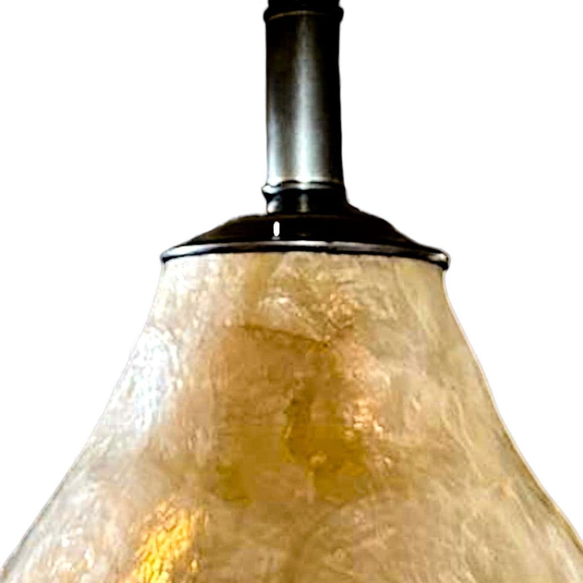 Mid-Century 70s Vintage Capiz Shell Table Lamp With Black Wood Puddle Base - Thumbnail 4