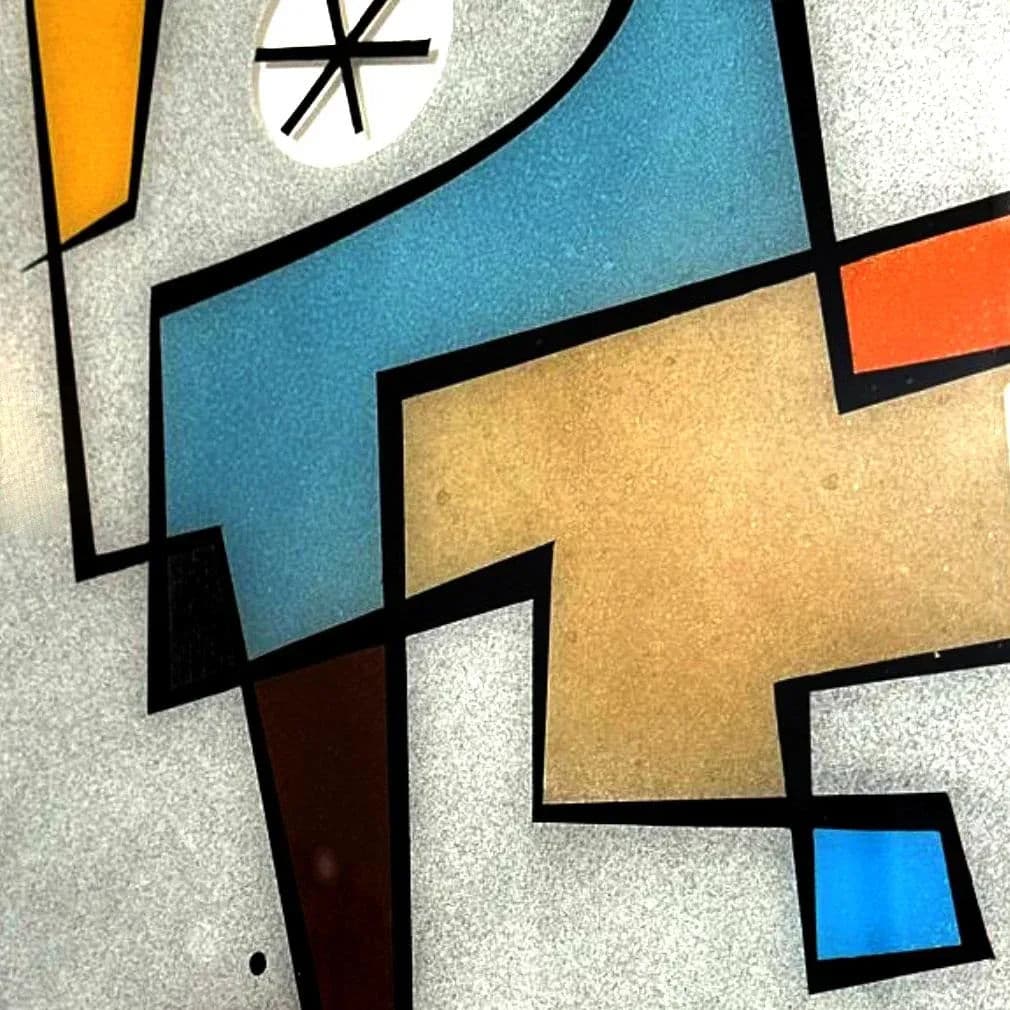 Modernist Abstract Print With Verre Églomisé by Ramon – Framed Geometric Composition - Thumbnail 11