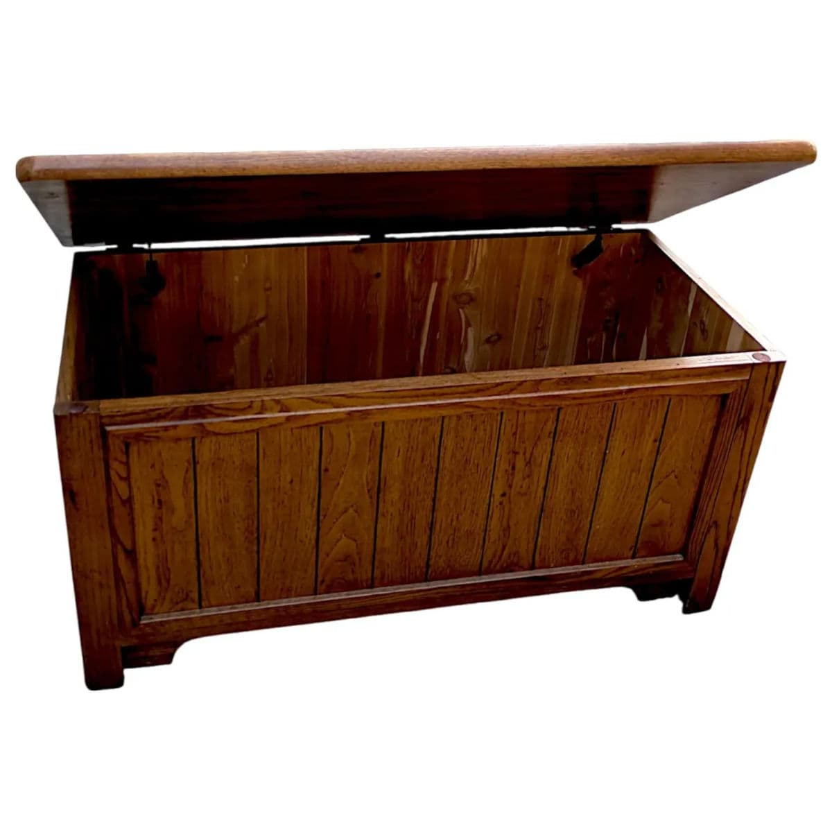 1990s Amish Style Paneled Cedar Lined Wooden Blanket Chest - Thumbnail 4