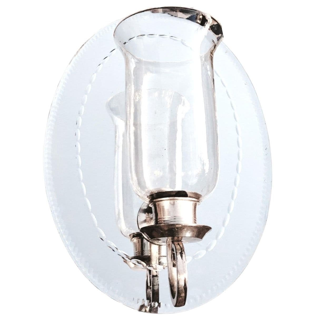 190 Hurricane Lamp Style Candle Sconce Attached to Etched Antique Oval Wall Mirror - Thumbnail 13