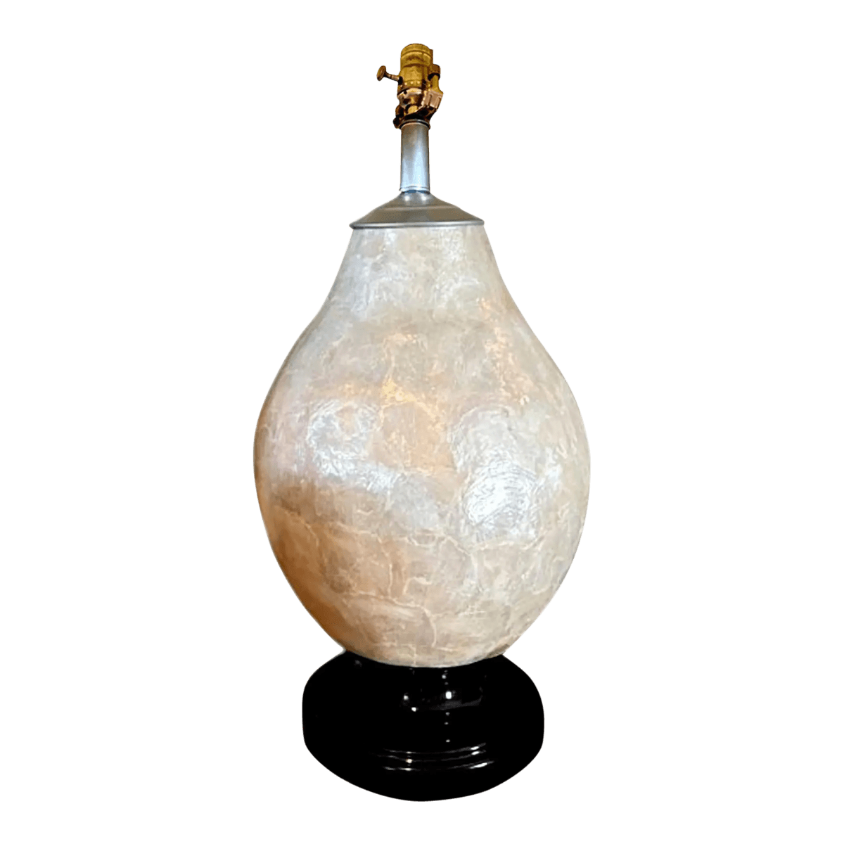 Mid-Century 70s Vintage Capiz Shell Table Lamp With Black Wood Puddle Base - Thumbnail 2