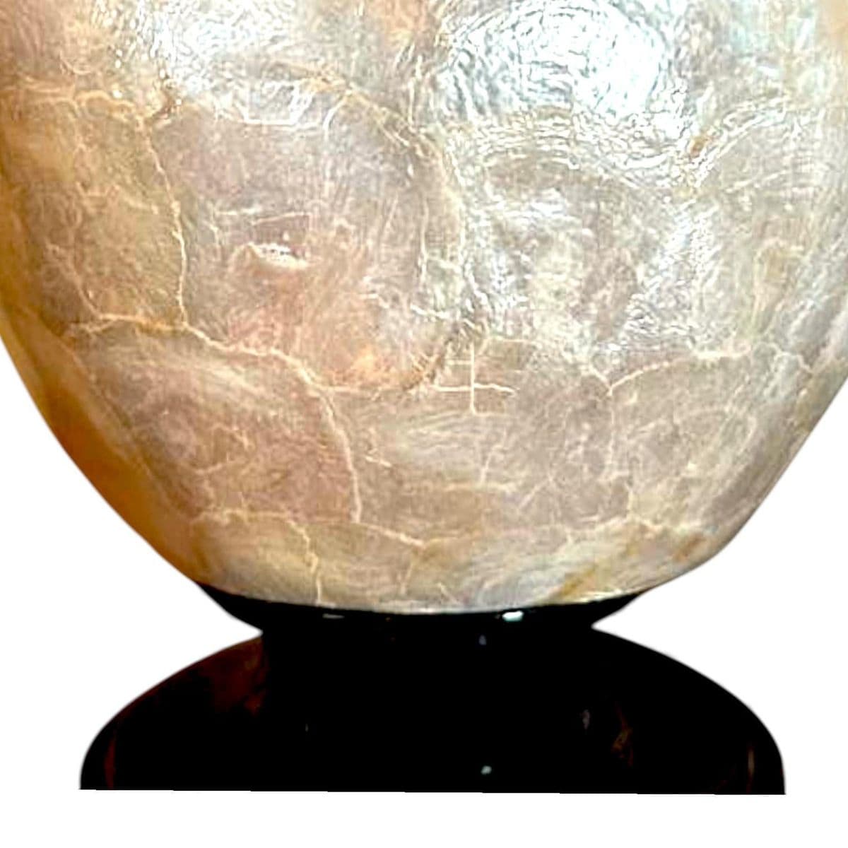 Mid-Century 70s Vintage Capiz Shell Table Lamp With Black Wood Puddle Base - Thumbnail 8