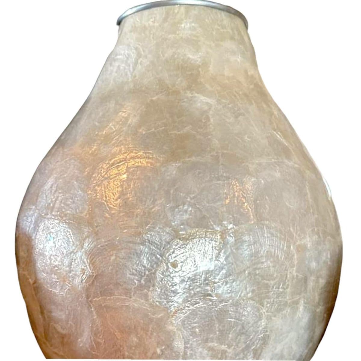 Mid-Century 70s Vintage Capiz Shell Table Lamp With Black Wood Puddle Base - Thumbnail 5