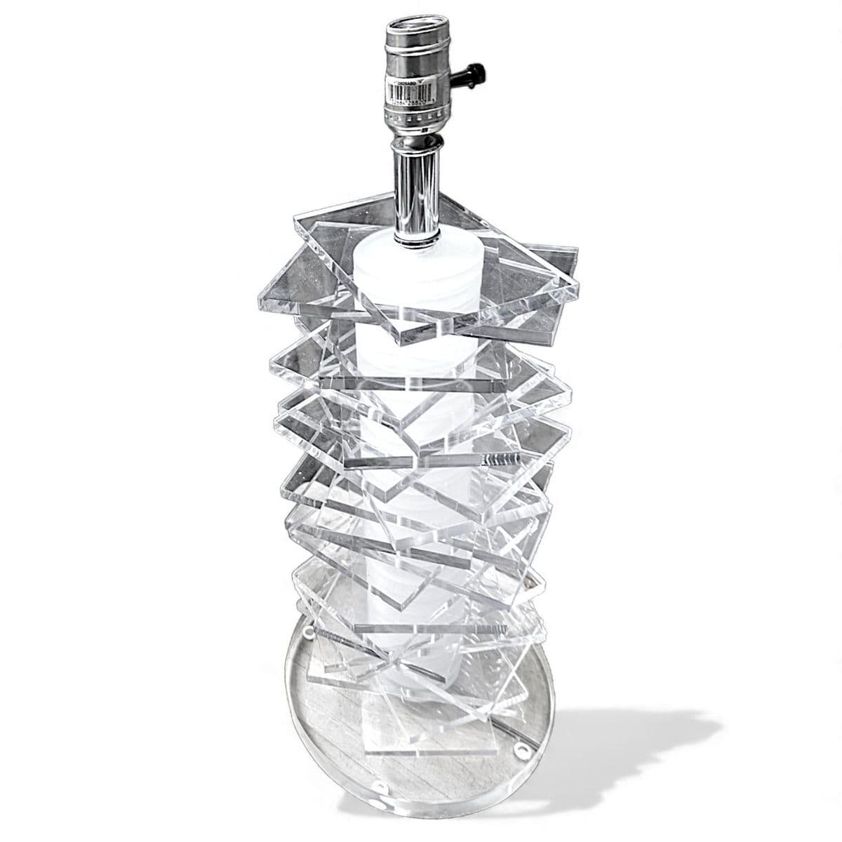 Vintage Mid Century Modernist Clear Lucite Stacked Tiled Skyscraper Table Lamp, Attributed to Karl Springer - Thumbnail 3