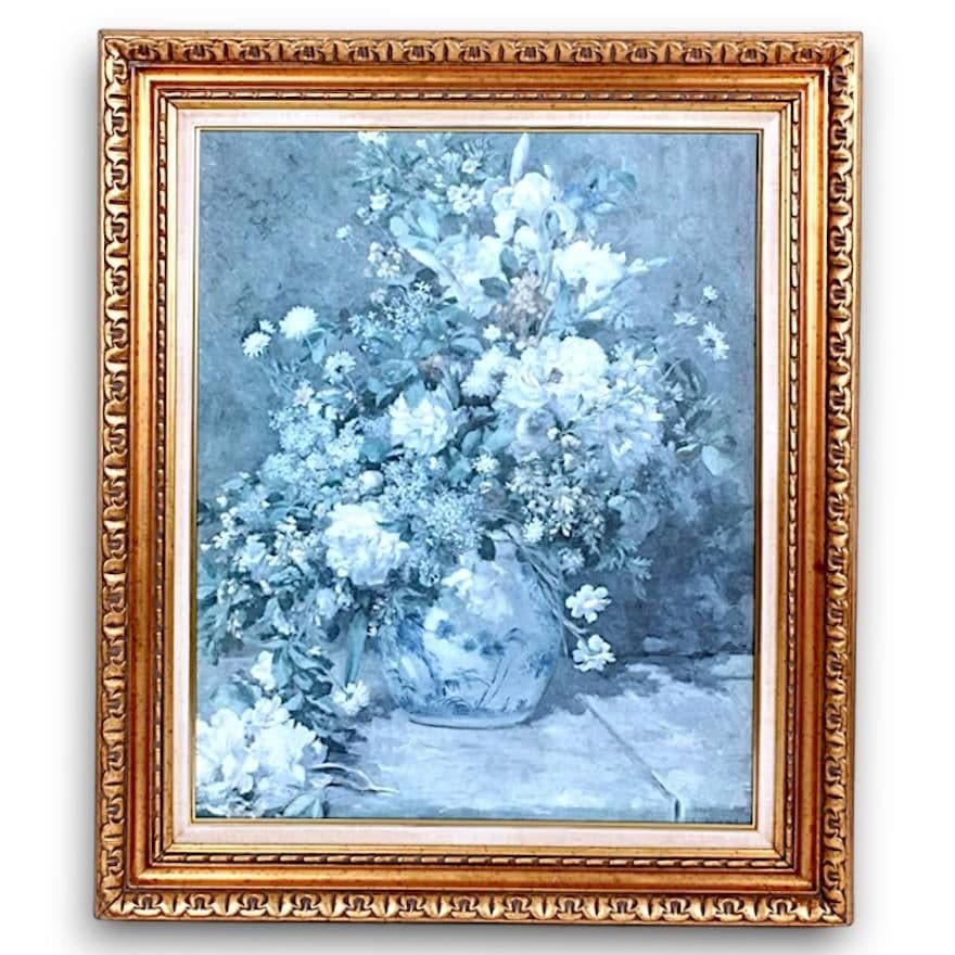 1970s Giltwood Framed Lithograph "Spring Bouquet" After Pierre-August Renoir - Thumbnail 3
