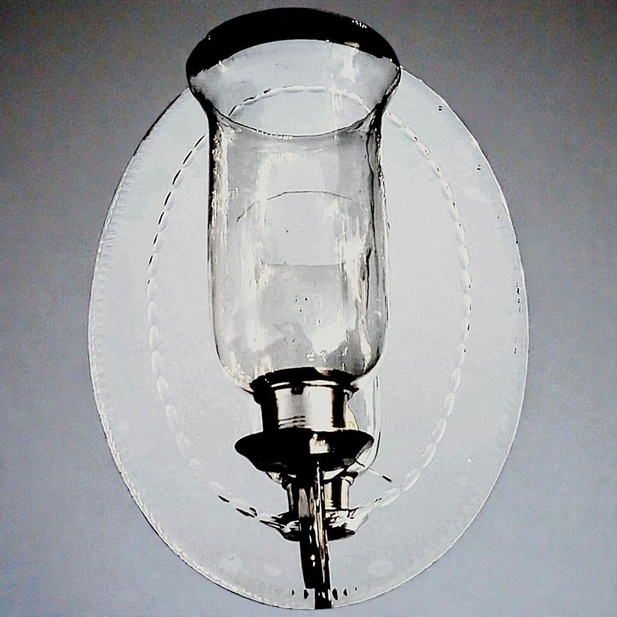 190 Hurricane Lamp Style Candle Sconce Attached to Etched Antique Oval Wall Mirror - Thumbnail 11
