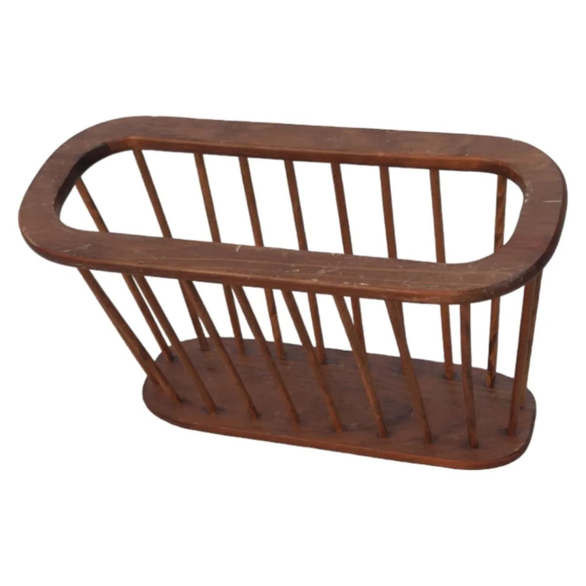 1970s MCM Dark Brown Teak Wood Urmanoff Spindle Style Magazine Rack - Thumbnail 5