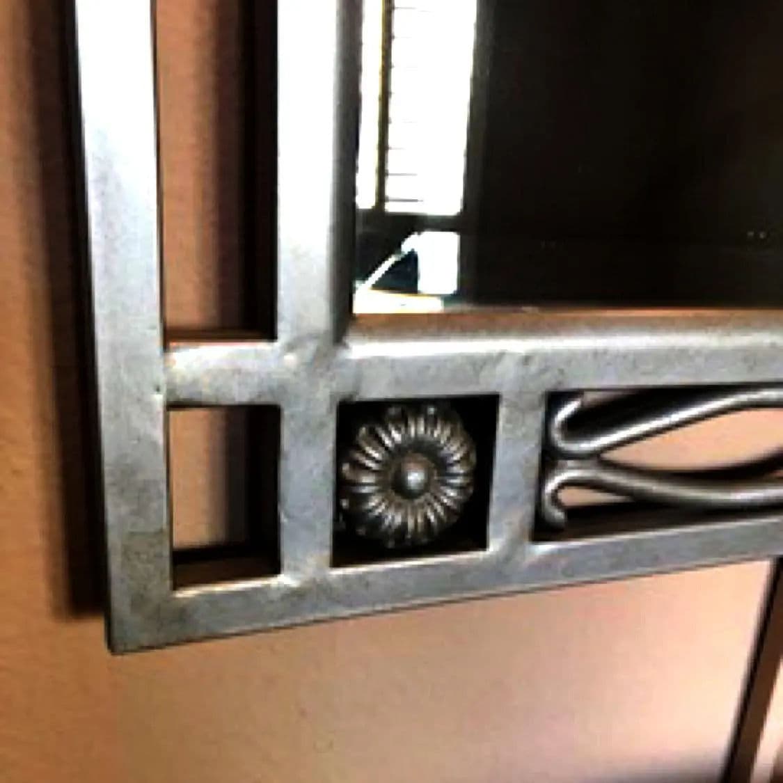 1990s Silver Gray Wrought Iron Framed Wall Mirror With Attached Flanking Sconces - Thumbnail 10