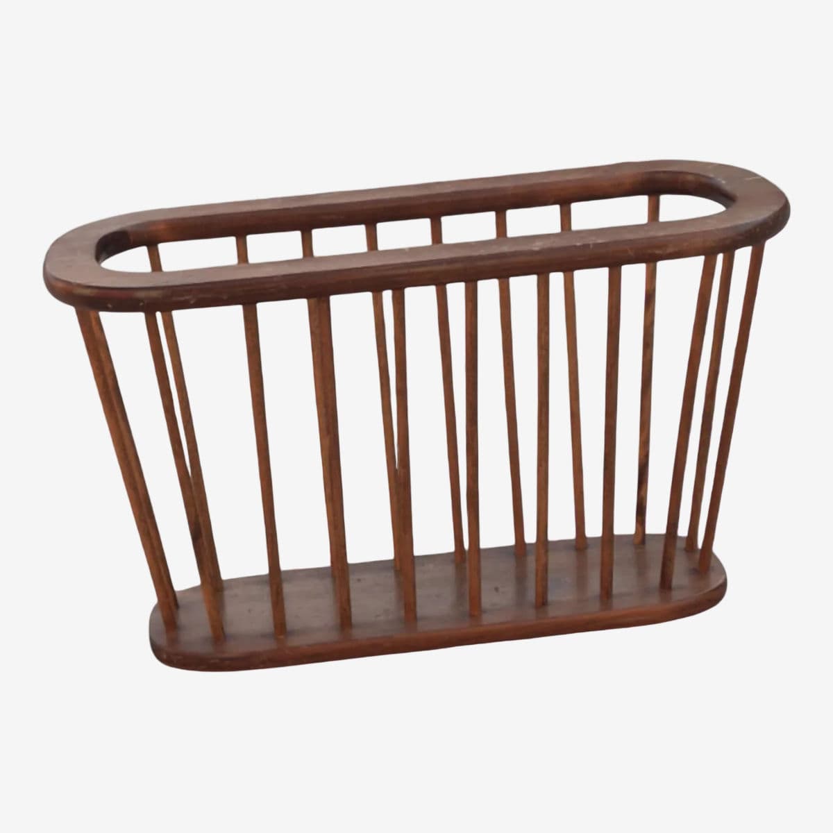 1970s MCM Dark Brown Teak Wood Urmanoff Spindle Style Magazine Rack - Image 1