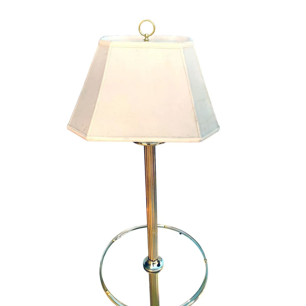 1980s Fluted Brass Floor Lamp With Galleried Glass Tabletop - Thumbnail 5