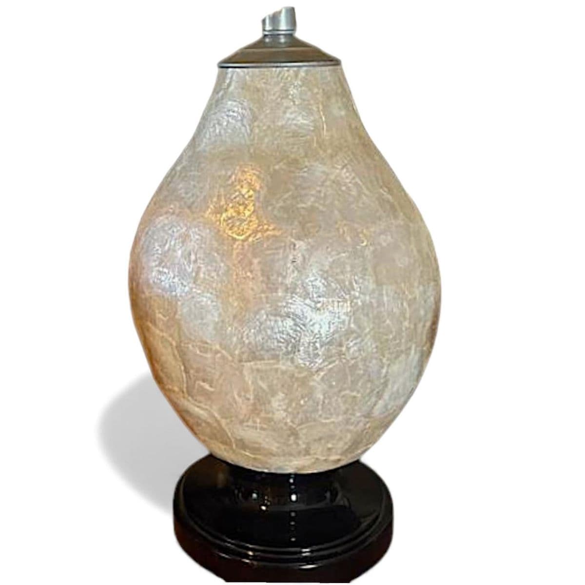 Mid-Century 70s Vintage Capiz Shell Table Lamp With Black Wood Puddle Base - Thumbnail 3