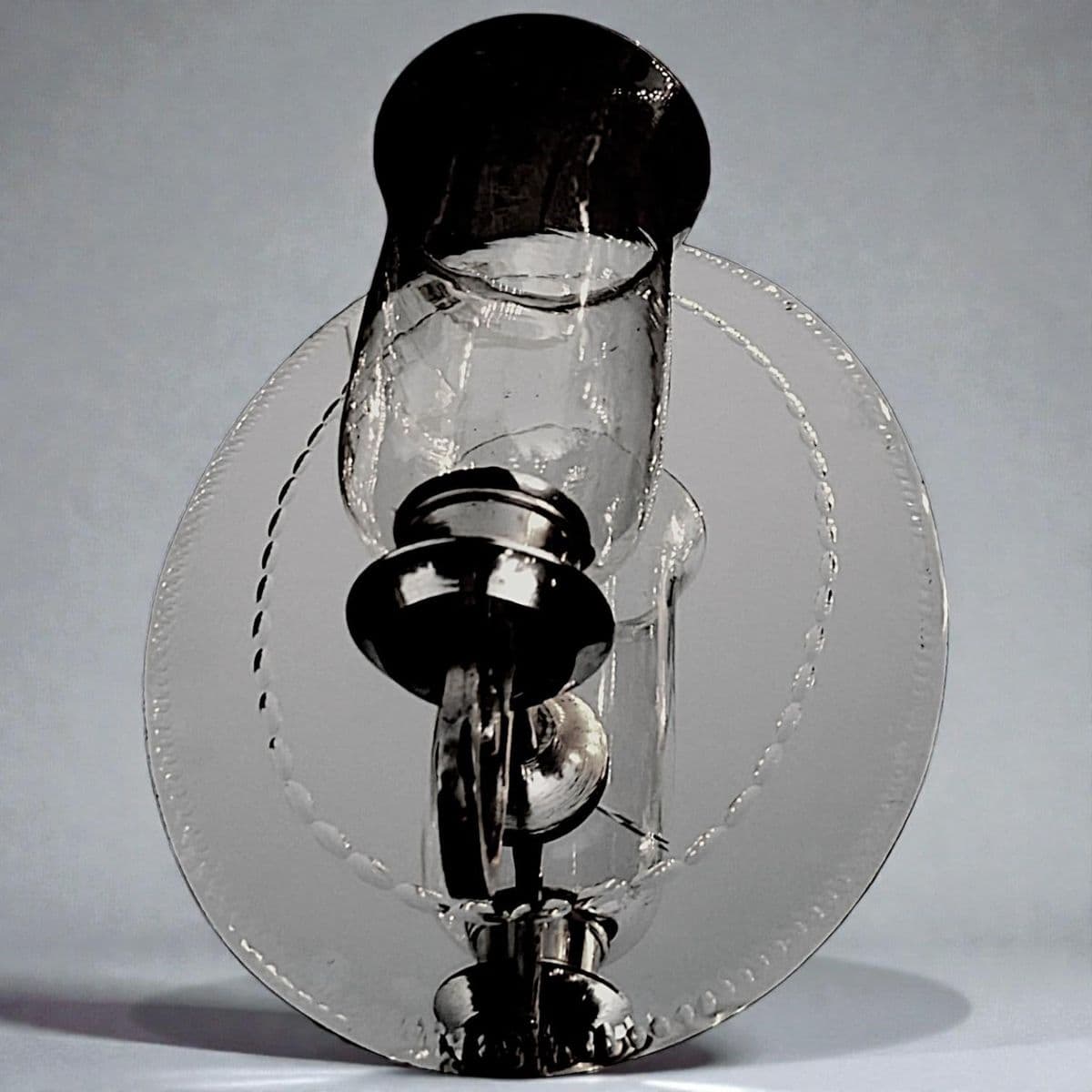 190 Hurricane Lamp Style Candle Sconce Attached to Etched Antique Oval Wall Mirror - Thumbnail 9