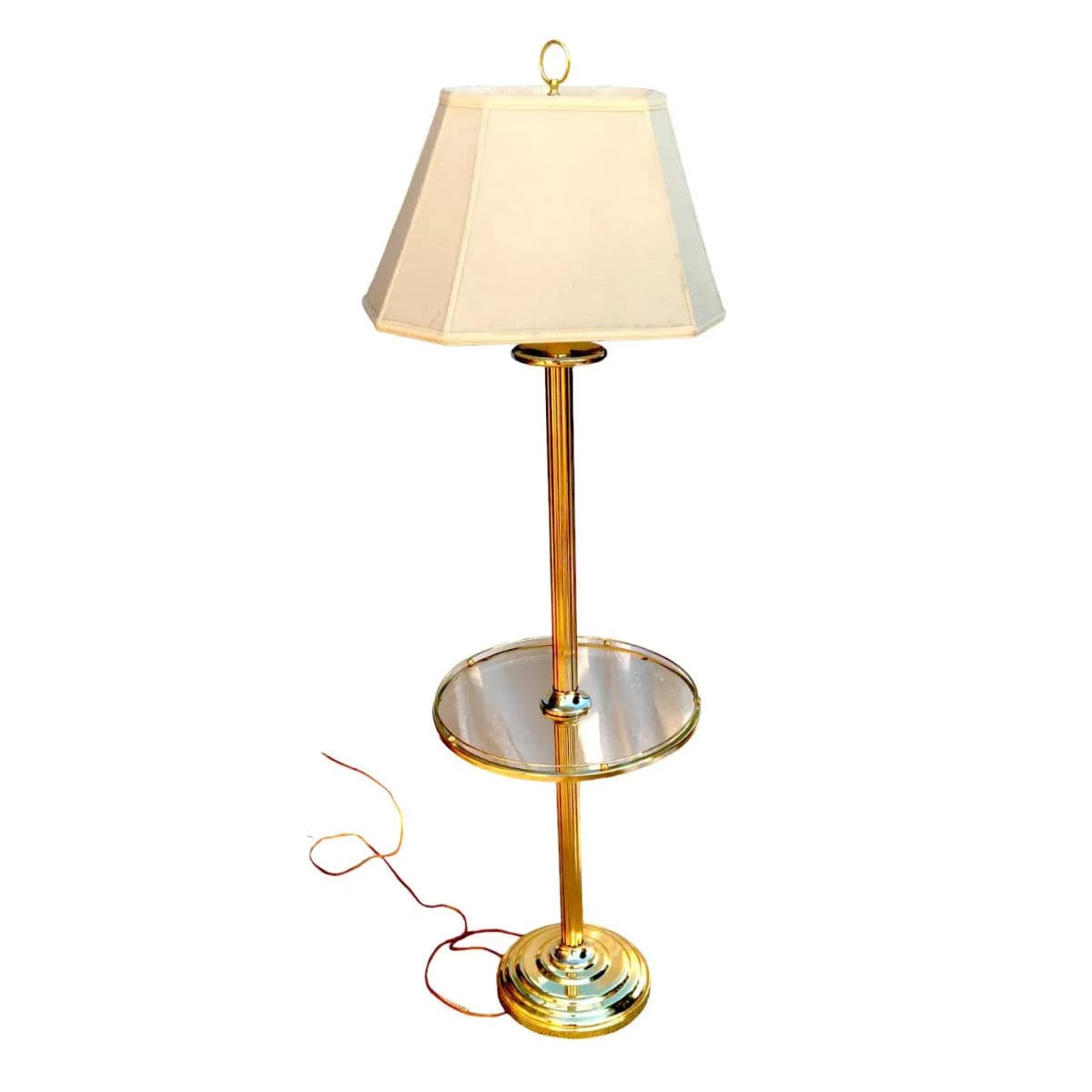 1980s Fluted Brass Floor Lamp With Galleried Glass Tabletop - Thumbnail 4